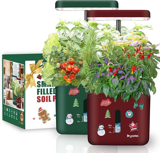 Christmas 2-Pack Indoor Planting System Smart Soil Growing Kit with 17-W LED Grow Light Automatic Timed Watering Planters Gift for Friends/Women (No Seeds&Soil)