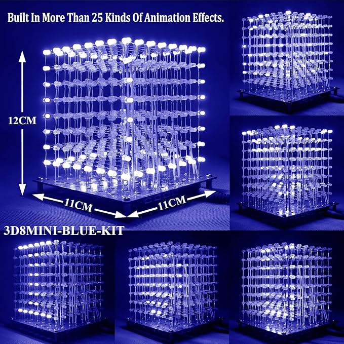 Mini 3D Led Cube DIY Electronics Kit Soldering Project Kit (3D8MINI-ALLBLUE-KIT)