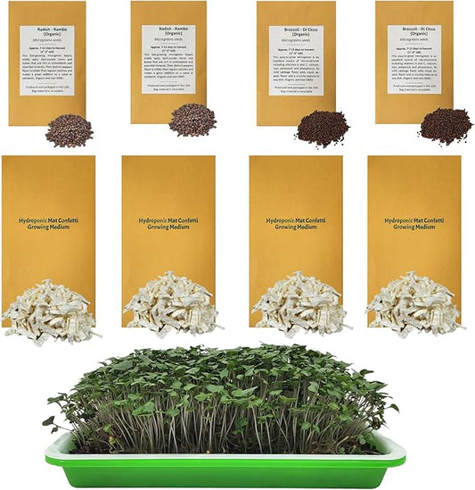 Home Microgreens Kit Refill - Hydroponic Growing Medium - Premeasured for 4 plantings; Includes Non-GMO Organic Broccoli and Radish Seeds for 4 Harvests