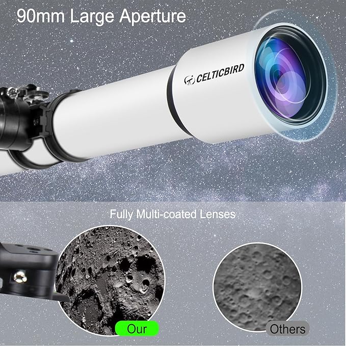 Telescope for Adults High Powered, 90mm Aperture 1000mm Refractor Telescopes for Adults Astronomy Telescopio with High Precision Adjustment, Ultra-Stable Vertisteel AZ Mount Base Tripod, Phone Adapte