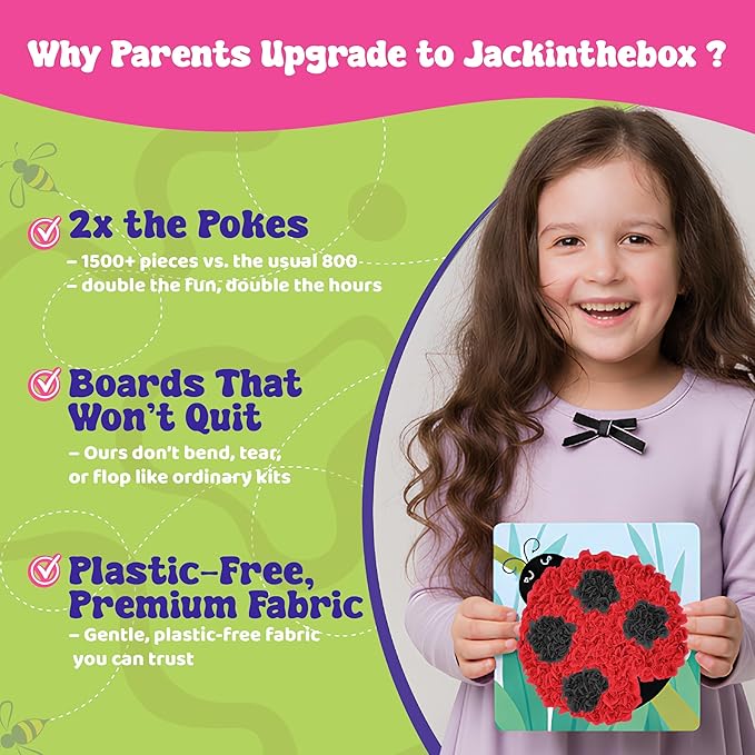 jackinthebox Poke Poke Art – Bugs Theme, Mess-Free Fabric Art and Craft, Flower Pressing Kits, Gift for Kids, Toys for Girls and Boys Ages 4 5 6 7 8