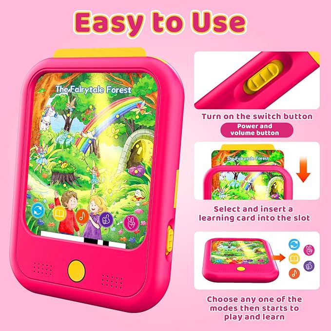 Kids Learning Tablet Bilingual, Educational Learning Toys for Toddlers 2-5 Year Olds, with 2000+ Words and Games, Autism Sensory and Speech Therapy Toys, 2 3 4 5 Year Old Girl Birthday Gift(Pink)