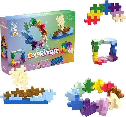 PLUS PLUS Learn to Build Big, Building Toys Set for Toddlers and Preschoolers, Stem Toys for 3+ Year Old, 60 Interlocking Blocks - Colorverse