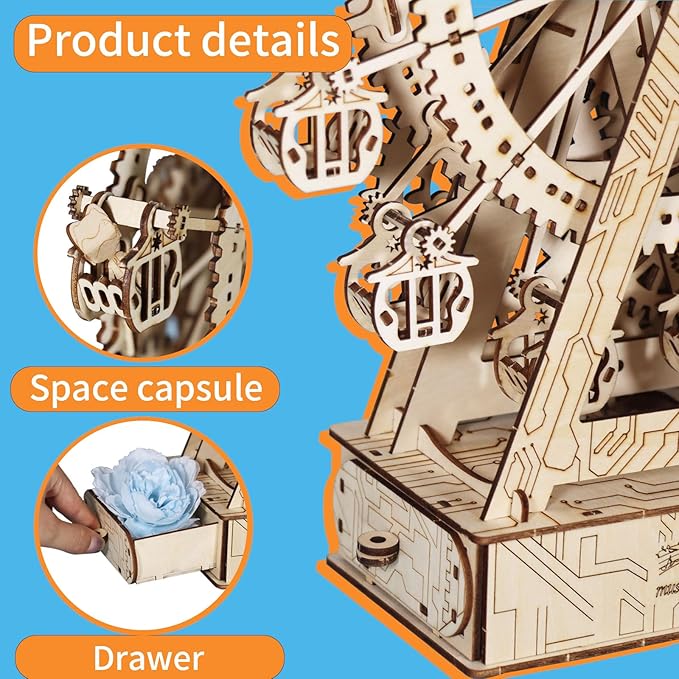 3D Wooden Puzzle Gear Ferris Wheel Music Box You are My Sunshine Handmade Assembly Model Kit Holidays Brthdays