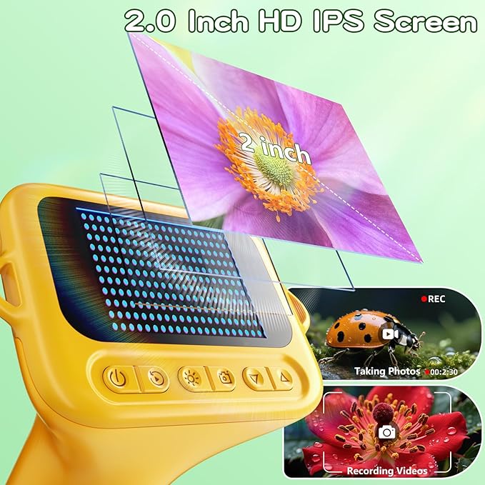 Microscope for Kids with 12 Slides, Digital Handheld Kids Microscope, Mini Portable Pocket Miniscope Science Toys Gifts for 3+ 4 5 6 7 8 9 10 11 12 Year Old Boys Girls, Orange