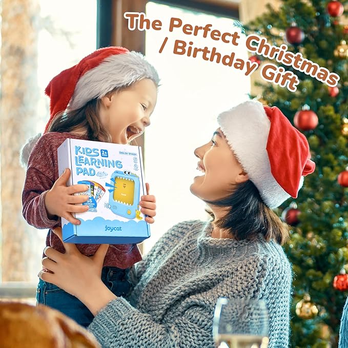JoyCat Bilingual Kids Learning Tablet, 106 Pages Spanish & English Talking Cards with 20 Interactive Games, Montessori Toy for Alphabet, Words, Numbers, Colors & Songs, Learning Gifts for Toddler 2-6