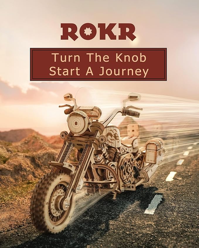 ROKR 3D Wooden Motorcycle Puzzle-1:8 Scale Wood Model Motorcycle Kits to Build for Adults