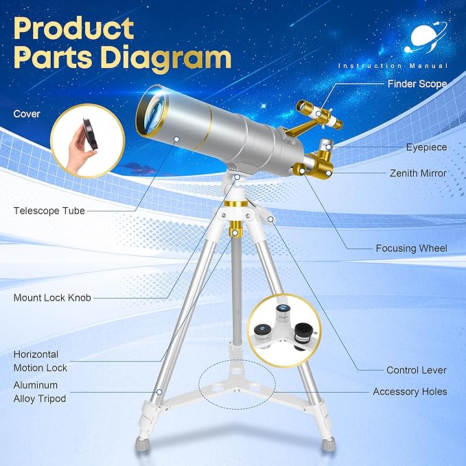 Telescope for Adults High Powered, 90mm Aperture 550mm Refractor Telescope for Beginners & Kids Astronomy, Portable Travel Telescopes with Moon Filter, Phone Adapter, Carry Bag