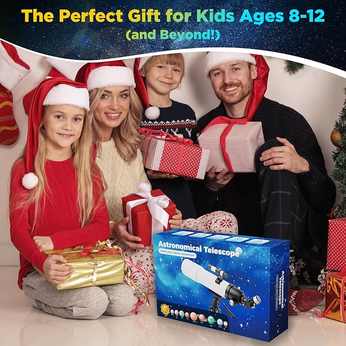 90MM Telescope for Adults and Kids 8+: 150X High Powered Astronomical Portable Refracting FMC Beginners Explorer Scope Toys for Girls Boys 8-12 Xmas Gift Travel Stars Gazing w Professional Tripod
