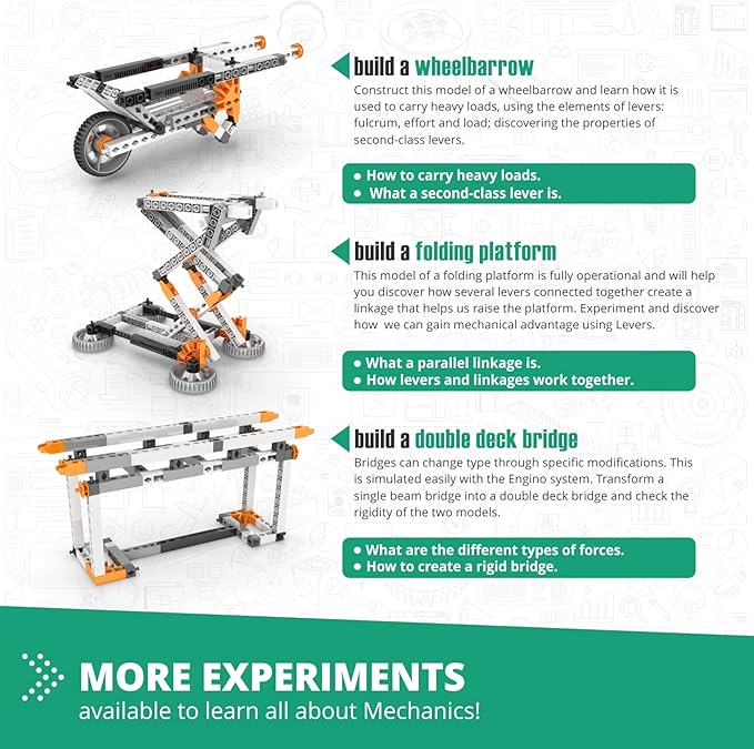 Engino STEM Toys, Mechanics: Levers, Linkages & Structures, Engineering Kits for Kids 9+, Gifts for Boys & Girls, Educational Building Toys, Fun Kids Activities (16 Model Options)