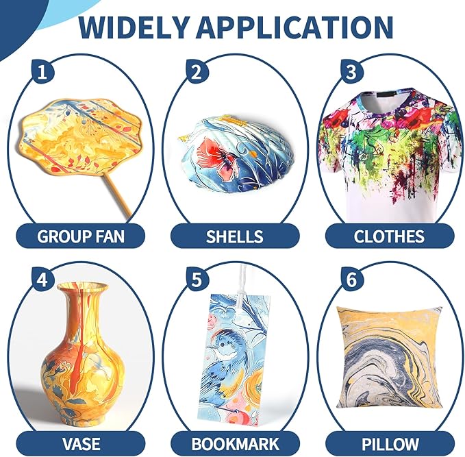 Water Marbling Paint Kit for Kids, Arts & Crafts, Non-Toxic, Age 3-12, Includes 6 Colors, 10 Sheets, Tools, 12 Shells, 2 Display Boxes