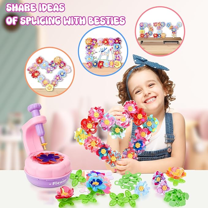 PERRYHOME Fabric Flower Bouquets Toys, 300+ Pcs DIY Flower Making Kit, 2 Gameplays Educational Arts & Crafts for Kids, Reusable Bouquets Maker Birthday Gift for 3 4 5 6 7 8 Years Toddler Girl