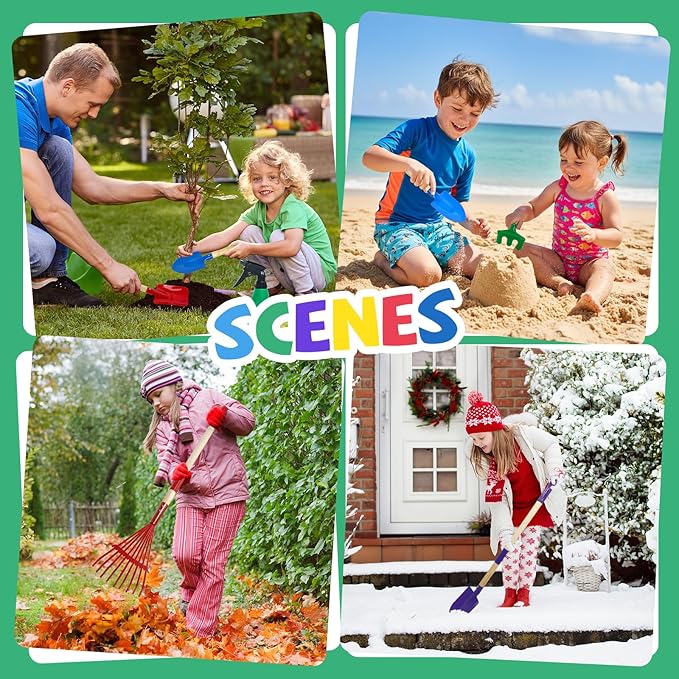 9Pcs Kids Gardening Tools Set - Toys with Shovel, Rake, Hoe and Leaf Rake for Outdoor Backyard Play, STEM Educational Toys, Ideal Christmas Birthday Gifts for Toddler Boys & Girls Ages 3 4 5