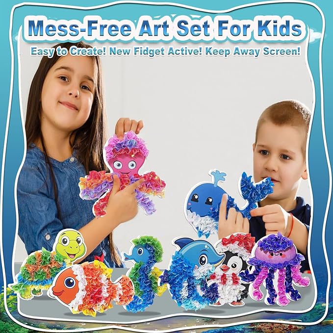 JRD&BS WINL Magical Ocean Animal Poke Art - Dolphin, Jellyfish, Seahorse, Turtle, Octopus, No-Mess Craft Kit for Kids 4-9,Marine Biology Learning Toy, Creative Gift for Preschoolers