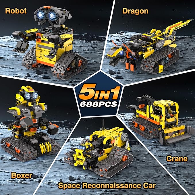 5 in1 Stem Robot Building Kit for Kids Ages 8-13, 688 PCS Remote & App Controlled Dinosaur Car Building Toys for Kids Science Learning, Birthday Gifts for 8 9 10 11 12+ Years Old Boys Girls