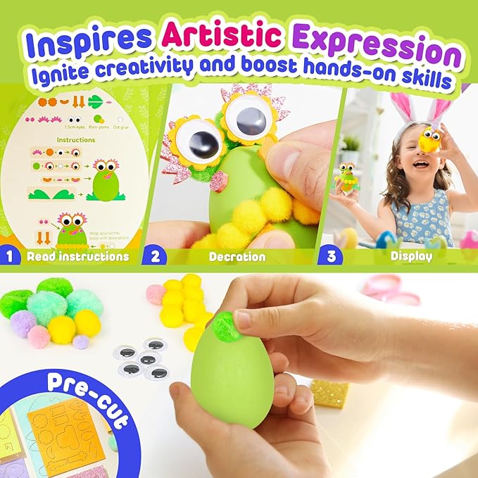 ROOCHKD Arts and Crafts for Kids, Set of 6 DIY Eggs Handcrafted Kit, Mess Free Toddlers Crafting Set Birthday Exchange Christmas Thank You Gifts for Boys and Girls, Art Supplies Stocking Stuffers