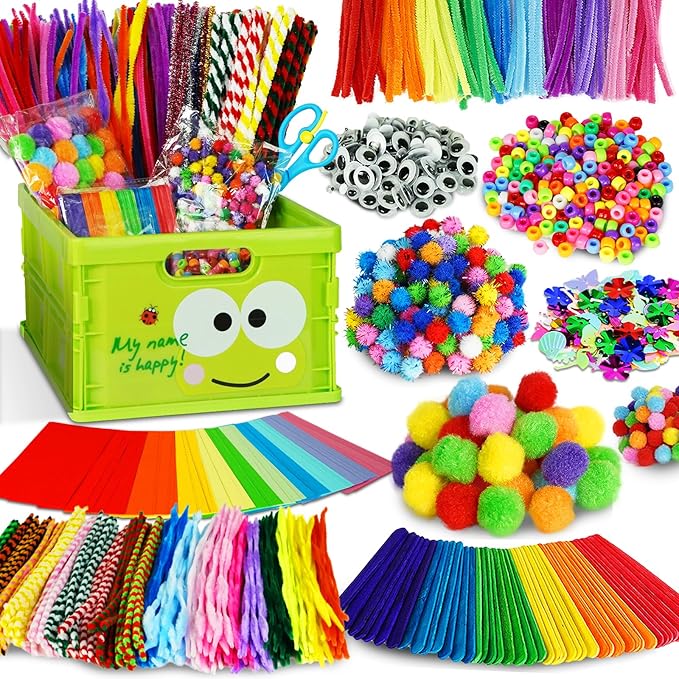 FUNZBO Christmas Arts and Crafts Supplies for Kids - Craft Kits with Pipe Cleaners, Popsicle Stickers, Construction Paper, Pom Poms & Googly Eyes, Birthday Gifts for Girls & Boys Age 4+