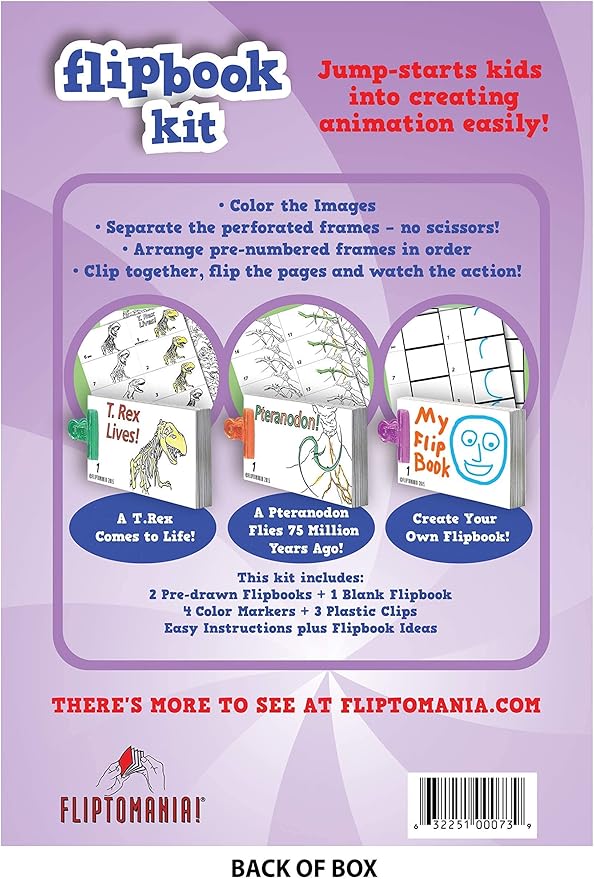 Fliptomania Bundle of 3 Flipbook Kits for Kids - Rocket & Robot, Frog and Butterfly, Dinosaurs - Save 15%