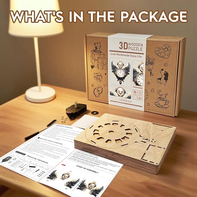 3D Puzzles for Adults Clock-Eagle Design Model Kit-Mechanical DIY Pendulum Clock with Roman Numerals-Desk Home Office Decor Personalized Gift for DIY Lovers