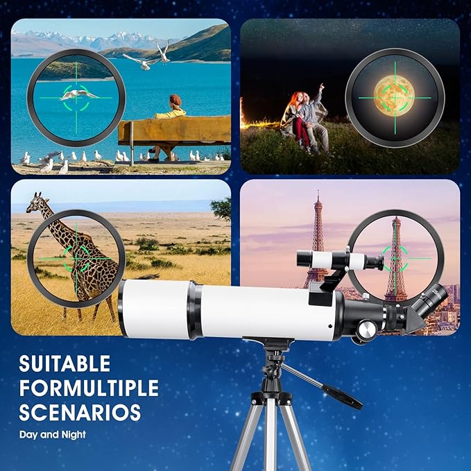 Telescopes for Adults Astronomy, 80mm Aperture 600mm Refractor Telescope for Beginners, Compact Portable Travel Scope