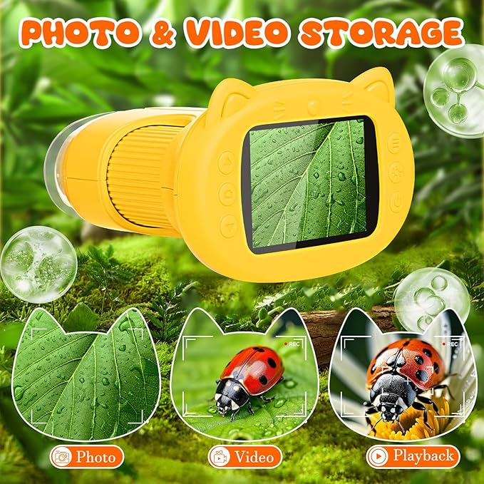 Portable Microscope for Kids - 1000X Handheld Digital Kids Microscope, 2.4'' Screen Mini Pocket Microscopes Edu Toys Birthday Gifts for Kids Age 3 4 5 6 7 8 9 10 11 12 Year Old Boys Girls Students