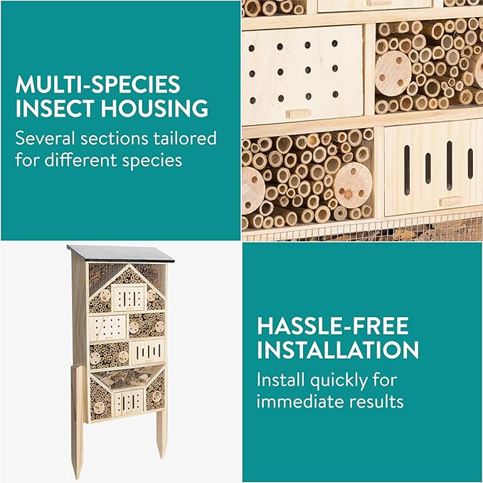 Navaris Bug Hotel and Bee House Kit - Efficient Ecosystem Ideal for Gardens - Versatile Butterfly Houses for Garden Biodiversity and Insect Control