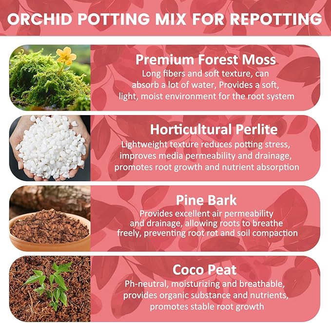 Legigo 1 QT Orchid Potting Mix for Repotting- Include Moss, Pine Bark, Perlite and Coco Peat, Orchid Bark Potting Mix, Orchid Soil for Potting Indoor Plants, Enhanced Drainage & Root Ventilation