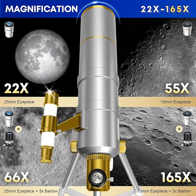 Telescope for Adults High Powered, 90mm Aperture 550mm Refractor Telescope for Beginners & Kids Astronomy, Portable Travel Telescopes with Moon Filter, Phone Adapter, Carry Bag