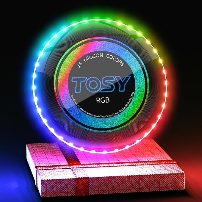 TOSY Flying Disc - 108 RGB Multicolor LEDs, Super Bright, Smart Modes, Christmas Stocking Stuffers Gift, Camping Toy for Kid/Teen/Adult, Auto Light Up, Rechargeable, Waterproof, 2-Pack