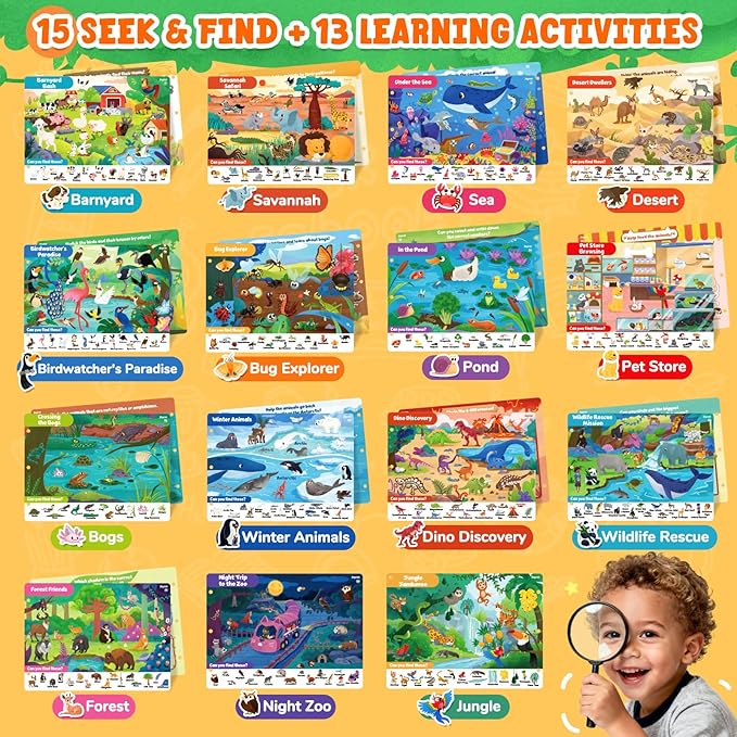 JoyCat Seek & Find Game Book - Animal Preschool Learning Activity for Toddlers & Kids, Travel Activities Toys for Road Trip Car Airplane, Christmas Toys, Educational Gifts for Boys Girls Ages 3-5
