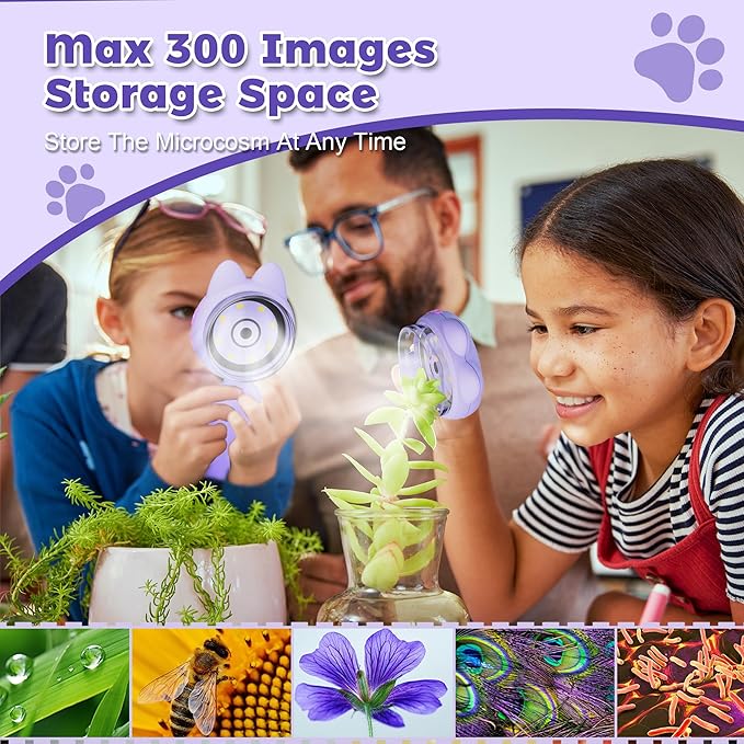Microscope for Kids, 2Inch IPS Screen Digital Microscope, Kids Miniscope with 8Led Lights, Portable Mini Scope for Kids Educational Science Toys, Birthday for Age 3-12 Years (Purple)