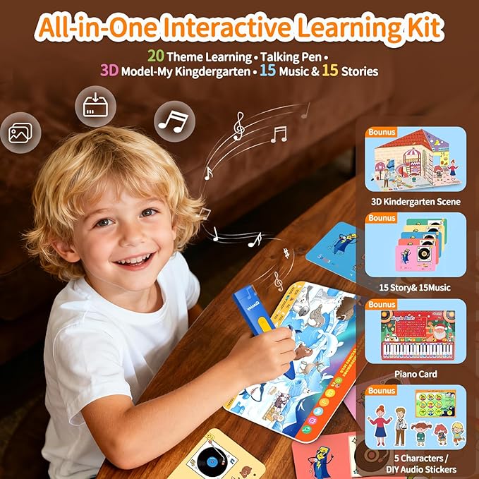 Interactive Search and Find Activity Books for Kids Ages 3-5, Toddler Travel Games Toys for Car Airplane, Road Trip Activities for Kids 4-8, Educational Preschool Learning Toys Gift with a Talking Pen