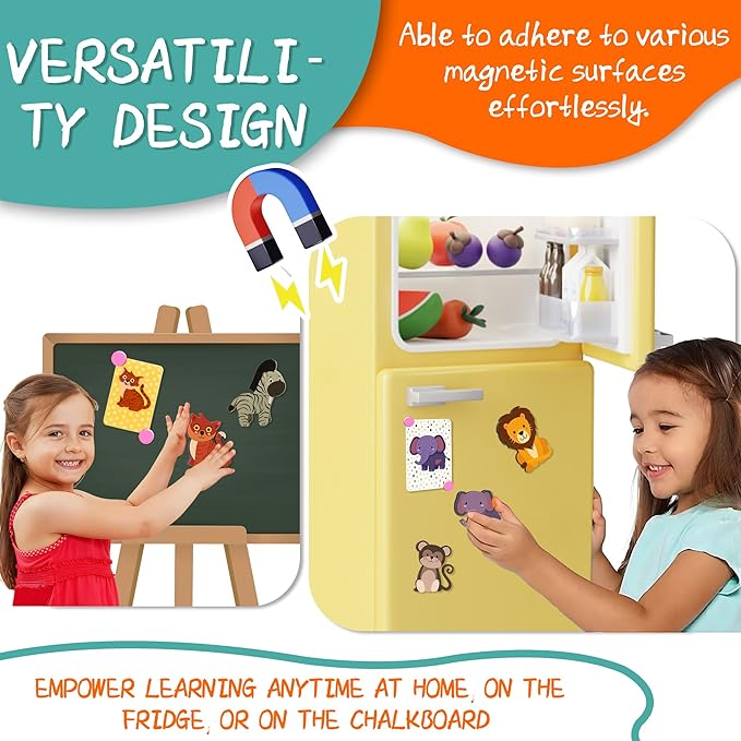 Animal Magnetic Busy Book for Toddlers, Montessori Quiet Travel Toy with 45 Magnets & 14 Activity Cards - Magnet Puzzles Airplane Toys for Kids Ages 3+, Educational Preschool Learning Game