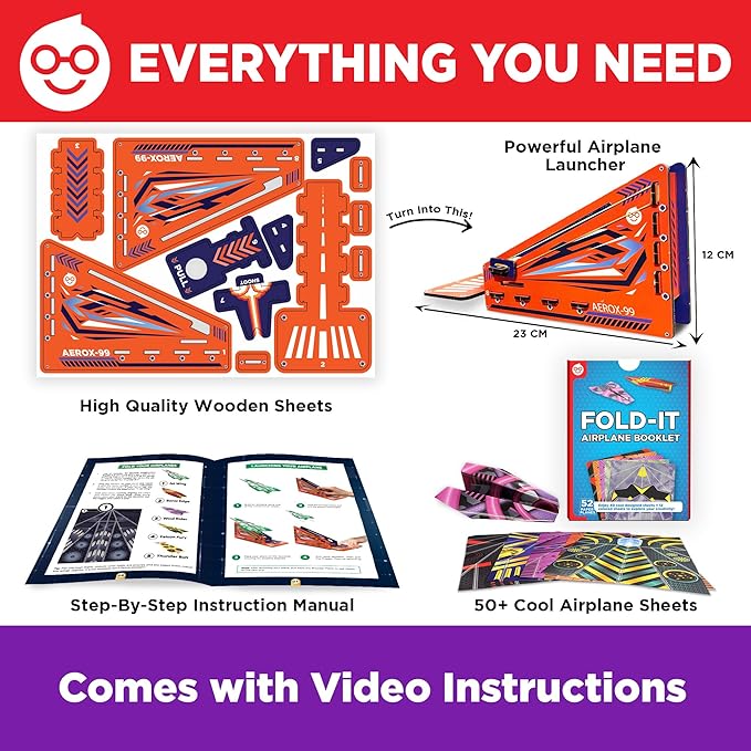 Doctor Jupiter Paper Airplane Book Kit, Crafts for Kids Ages 6+ | Birthday Gift Ideas for 6-7-8-9-10-11-12 Year Old Boys & Girls | Learning & Educational STEM Toy with 50 Paper Airplanes and Launcher