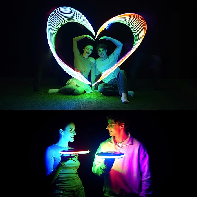 TOSY Flying Disc - 108 RGB Multicolor or 36 Monocolor LEDs, Super Bright, Smart Modes, Christmas Stocking Stuffers Gift, Camping Toy for Kid/Teen/Adult, Auto Light Up, Rechargeable, Waterproof, 175g