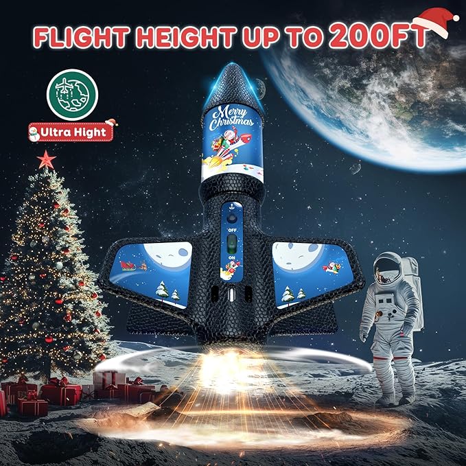 Rceico Rocket Launcher for Kids 200ft of Flight Altitude Model Rocket Kits with Launch Set, Parachute Safely, Outdoor Toys Christmas Birthday Gifts for Kids Boys & Girls Ages 8-13