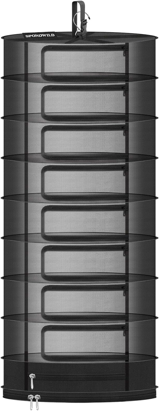 Herb Drying Rack Hanging Mesh, Large 9 Layer Plant Drying Rack with Door Type Zipper & Closed Storage Compartment for Folding Basket Dryer Fiting in Grow Tents, Garden Outdoor