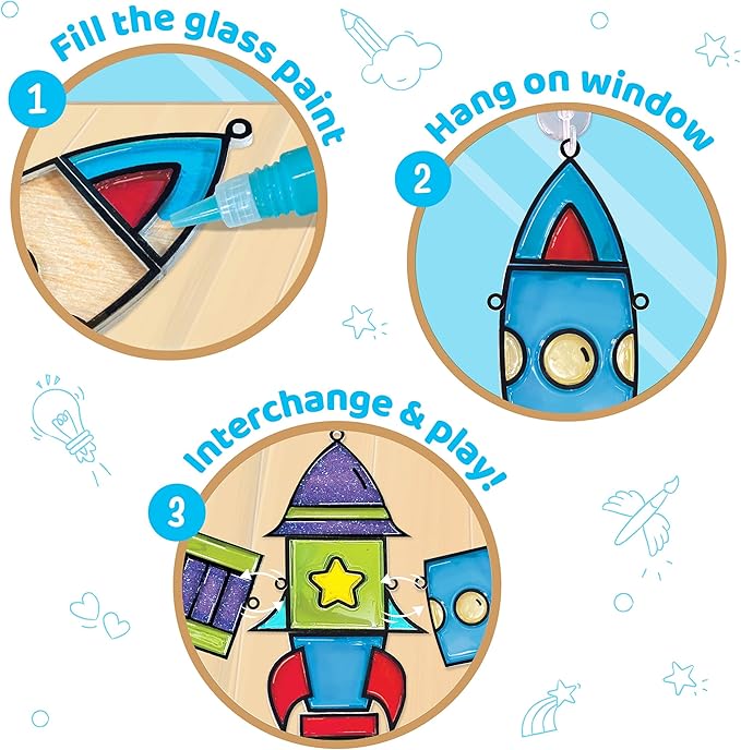 Imagimake Window Art for Kids - Rocket | Suncatcher Kits for Boys, Arts and Crafts for Ages 5-7 | Toys for Boys & Girls Ages 6-8-10-12 | Fun Christmas Gifts Toys for Kids Ages 5 6 7 8 9 10 11 12