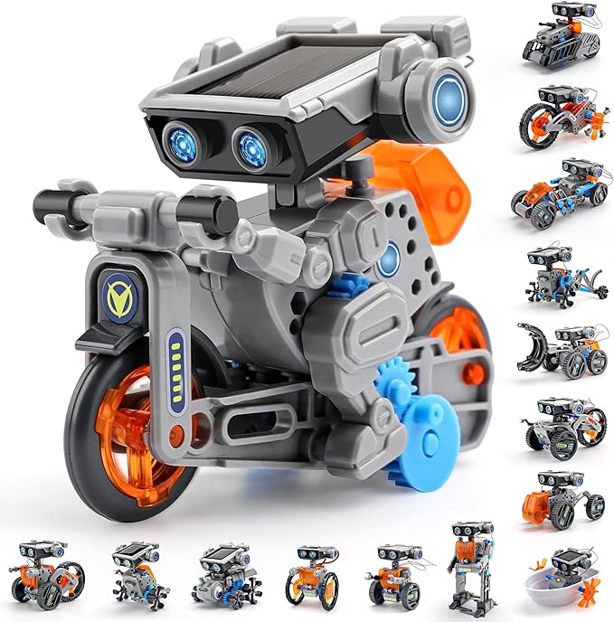 AOHU Solar Robot Building Kit Christmas STEM Gift for Boys Aged 8-13, DIY 15-in-1 Educational Science Building Toy, Solar or Battery Powered Robotic Set for Children Birthday with 212 Pieces