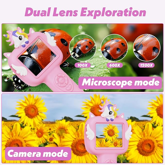 Microscope for Kids Gifts Toys Science, Mini Handheld Digital Pocket Microscope Requiring Direct Surface Contact, Educational STEM Toy for Boys Girls Ages 8–12, Christmas Birthday Gift Idea