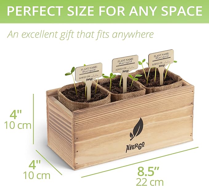 AVERGO Wildflower Seed Mix Growing Kit - Includes Perennial & Annual Wild Flowers, Burlap Planters, Soil, Wooden Box, and Gardening Tools for Indoor Garden and Patio Planting
