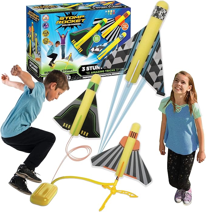Stomp Rocket Stunt Plane Launcher Toy for Kids - 3 Foam Airplane Toy Soars Over 100 Feet - Unique Tricks & Adjustable Plane Rocket Launcher Stand - Fun Outdoor Toys & Gift for Boys or Girls