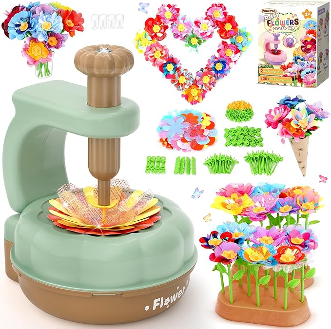 PERRYHOME Fabric Flower Bouquets Toys, 300+ Pcs DIY Flower Making Kit, 2 Gameplays Educational Arts & Crafts for Kids, Reusable Bouquets Maker Birthday Gift for 3 4 5 6 7 8 Years Toddler Girl
