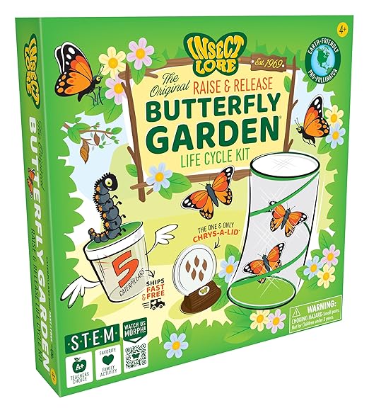 Insect Lore Butterfly Garden Kit – Live Caterpillar Habitat with Pre-Paid Voucher and Pop-Up Habitat– STEM-Accredited Butterfly Growing Kit for Kids, Classrooms, and Homeschool Learning