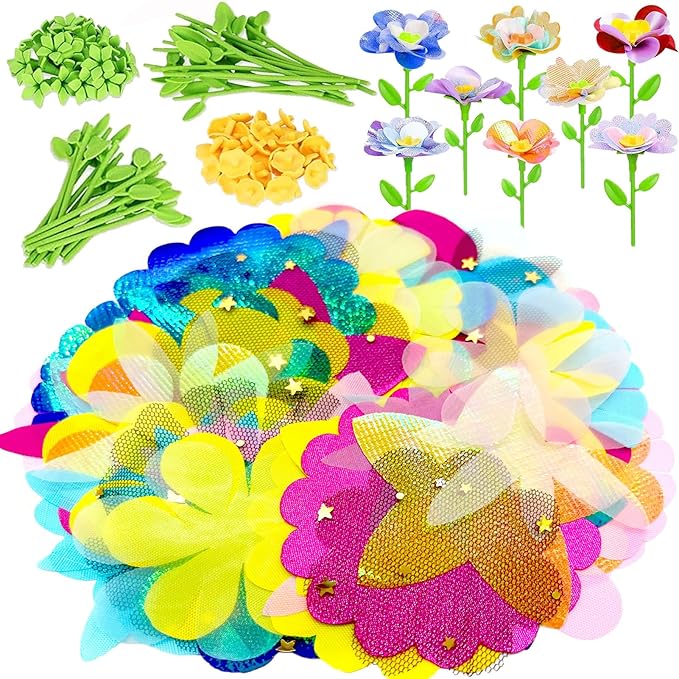 ChainnForces Flower Bouquet Craft Kit Accessories for Making 32 Flowers, DIY Fabric Flowers for Crafts Build Your Bouquet Market Toy Parts