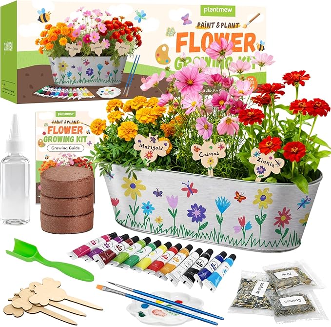PLANTMEW Paint & Plant Flower Growing Kit for Kids - Fun Kids Gardening Set - Unique Birthday, Crafts & Arts, Gardening Gifts for Girls & Boys, Ages 5, 6, 7, 8-12 Years Old