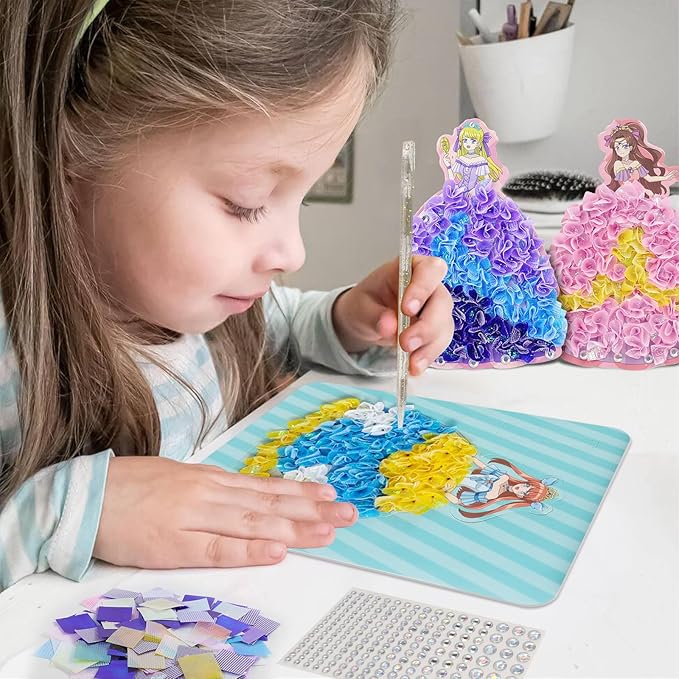 STAOVA 12 Pcs Poke in Art Kits for Girls, DIY Pretty Princess Game with Magical Princesses & 9 Pcs Accessories, Crafts for Kids Ages 4-8, 8-12 (Purple)