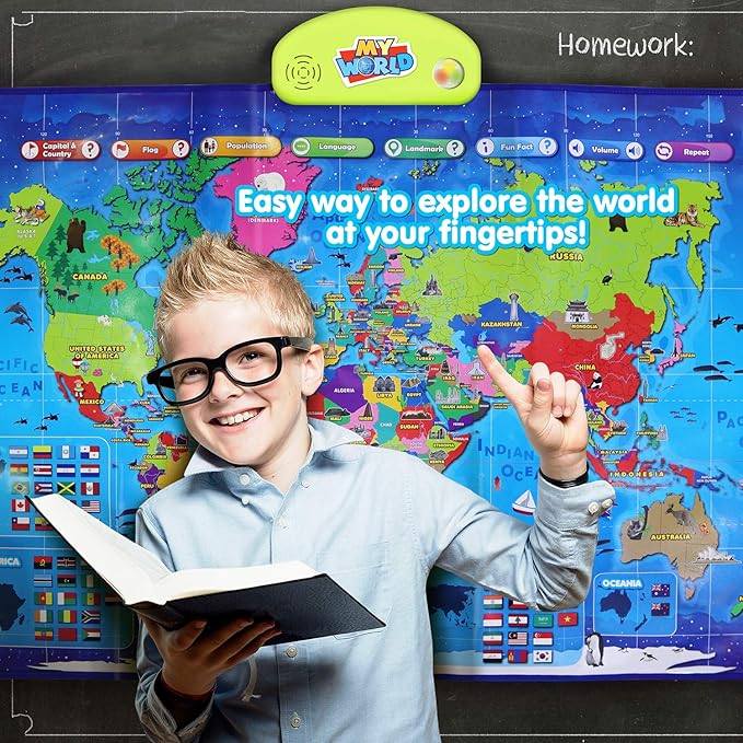 BEST LEARNING i-Poster My World – Interactive Talking World Map for Kids Ages 5-12 to Learn Countries, Flags, and Fun Facts About Our Planet