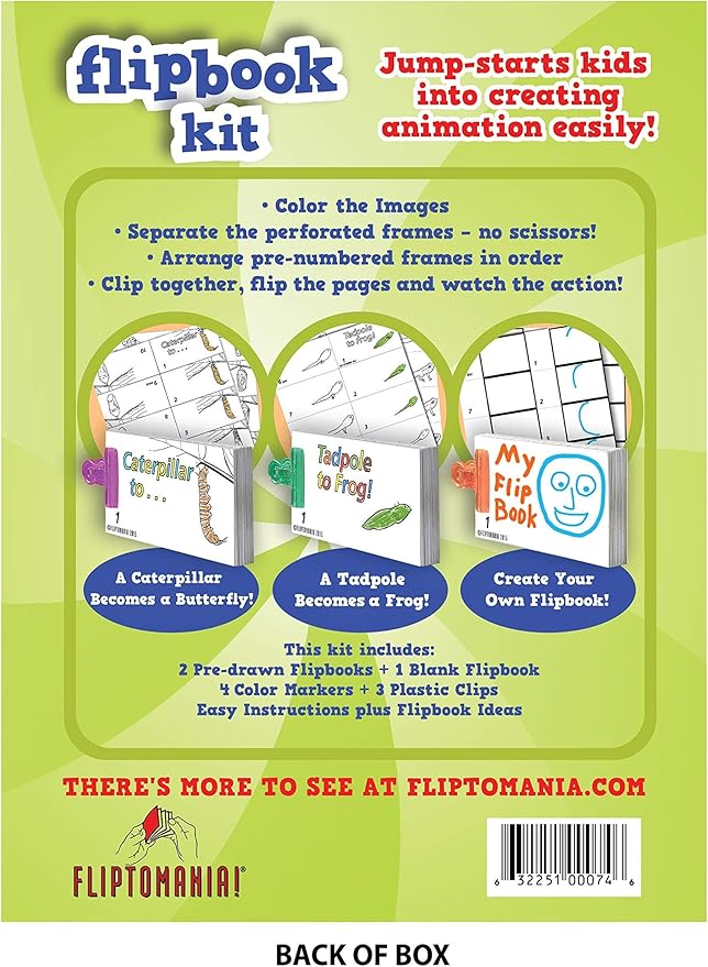 Fliptomania Bundle of 3 Flipbook Kits for Kids - Frog and Butterfly, Mona Lisa and Dancer, Basketball and Soccer - Save 15%