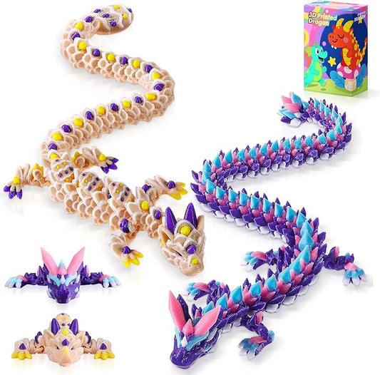3D Printed Dragon Easter Cookie Dragon and Multicolor Crystal Dragon, Articulated Fidget Toys for Autism and ADHD, Perfect Basket Essentials Stuffers and Desk Accessories